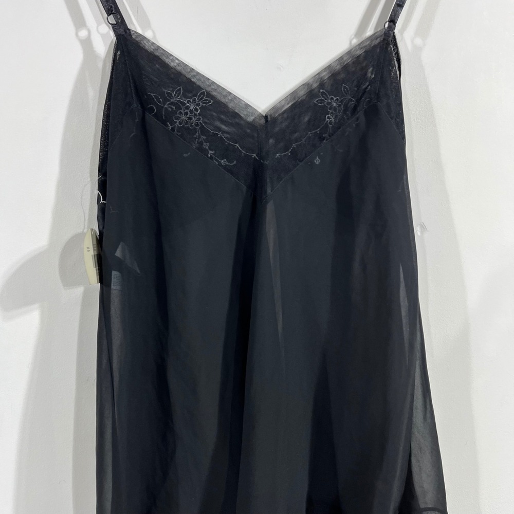 ValerieStevens VTG Babydoll Y2K Black Sheer Slip Dress Floral Embroidered Medium - Picture 4 of 9